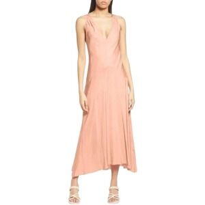 FRAME Savannah Silky Slinky Maxi Dress in Pink Clay Plunging Neckline Small $478